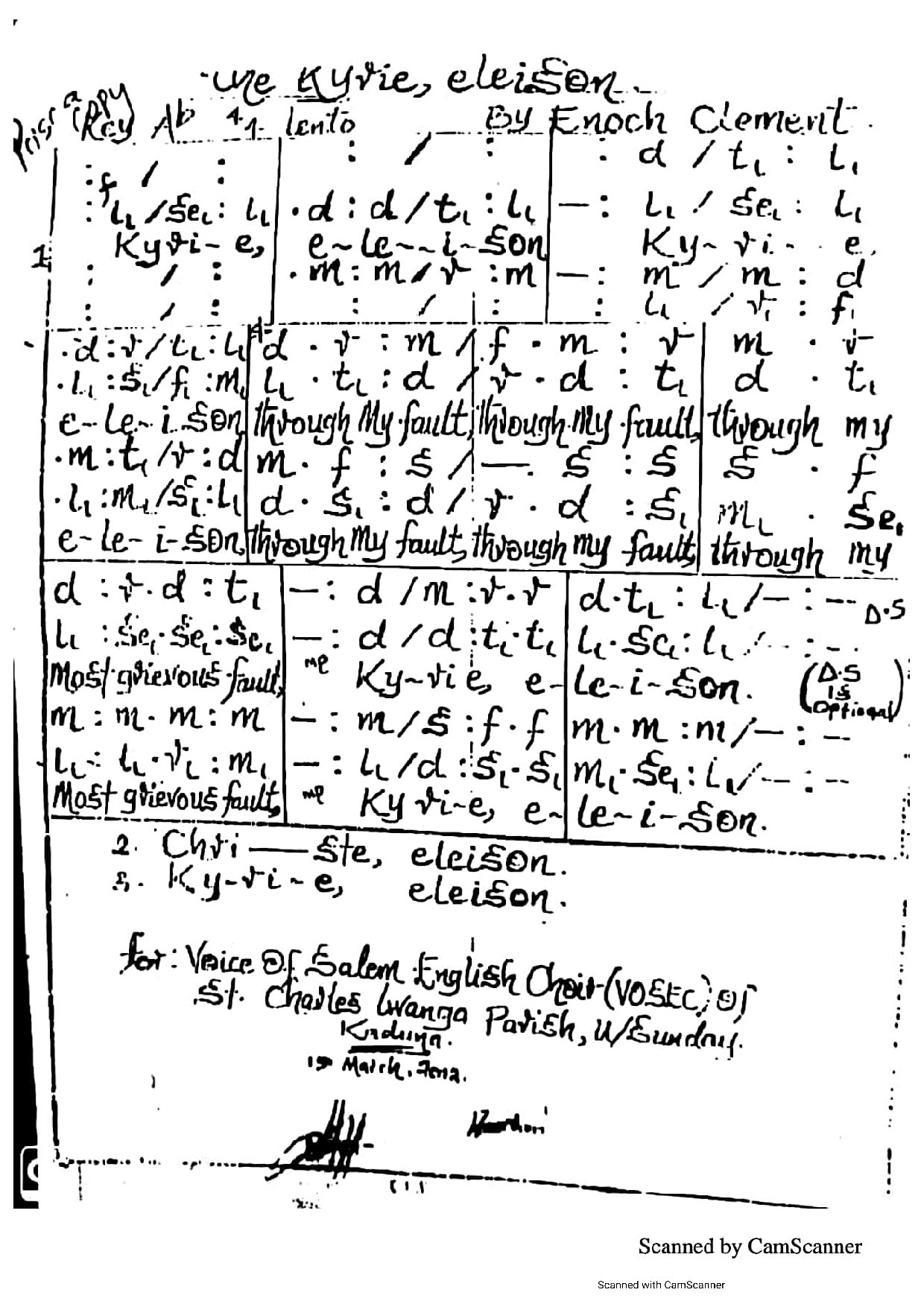 Kyrie (latin & English) ~ Enoch Clement - Download Choir Script PDF