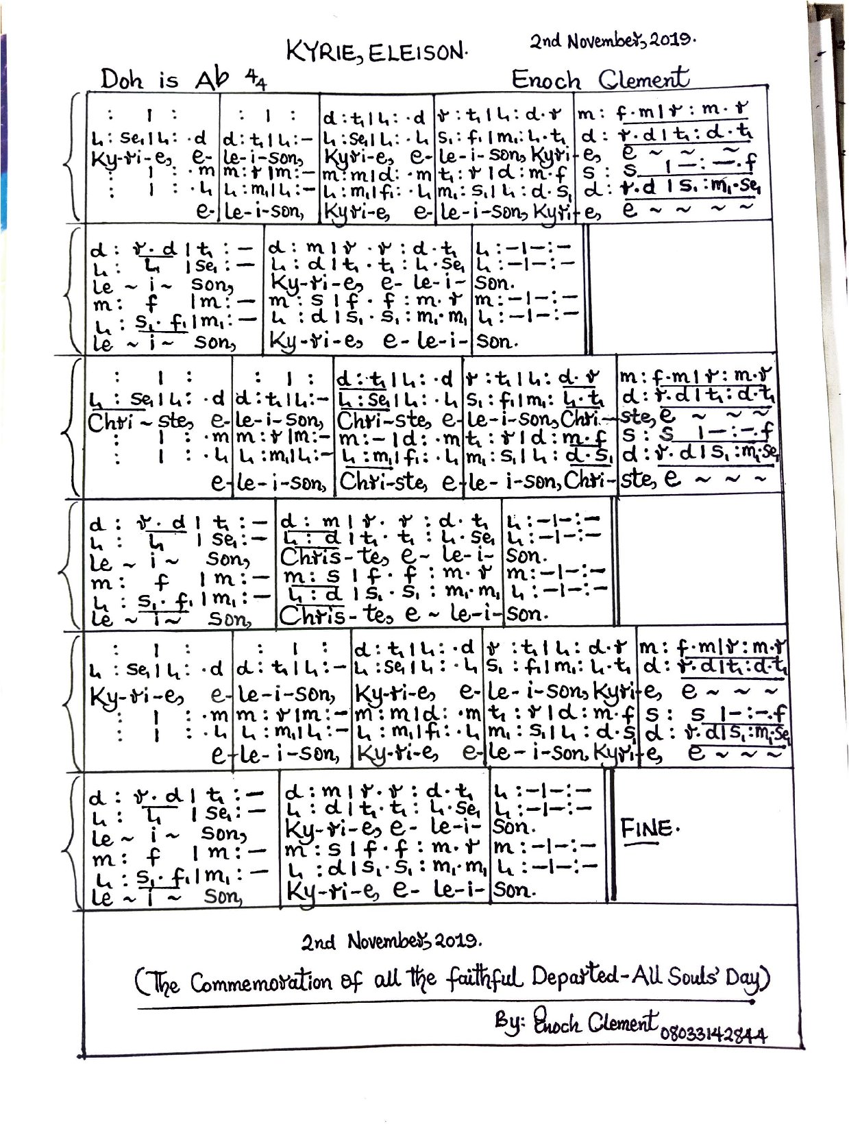 Kyrie (latin) ~ Enoch Clement - Download Choir Script PDF