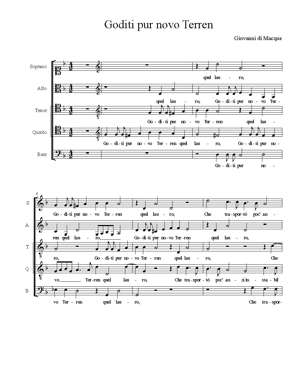 Goditi pur novo Terren quel lauro - Choir Script PDF Thumbnail