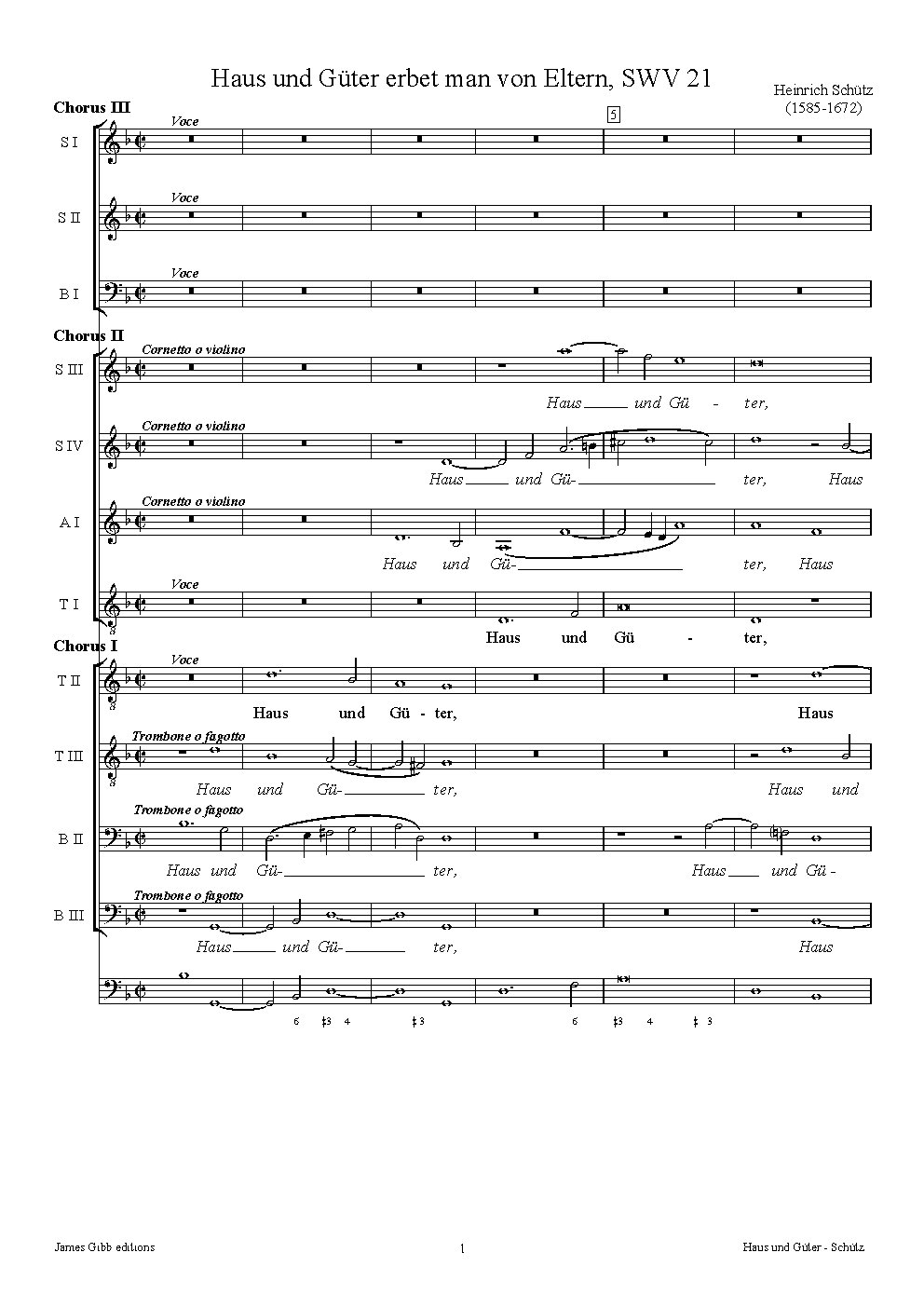 Haus und Güter erbet man von Eltern, SWV 21 - Choir Script PDF Thumbnail