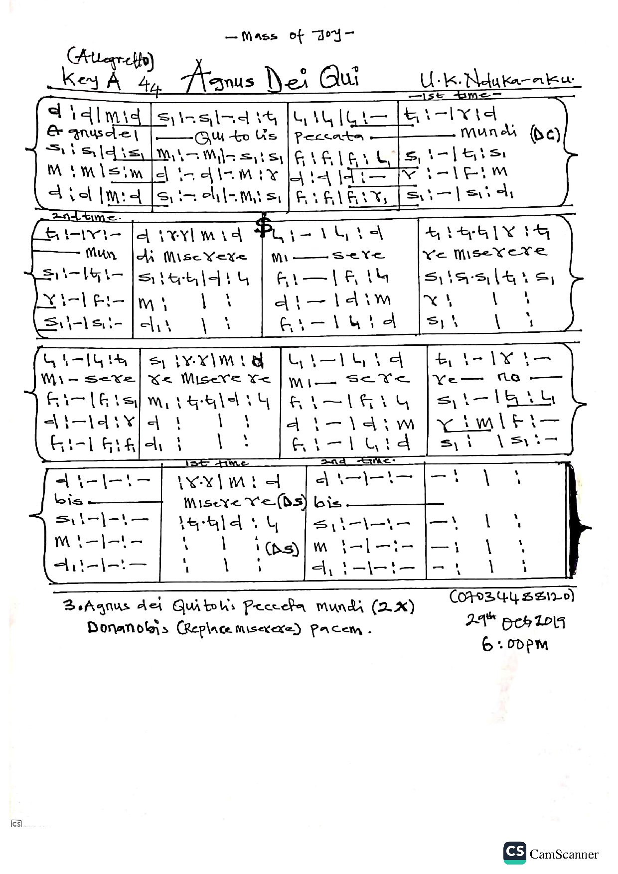 Agnus Dei Ndk - Download Choir Script PDF