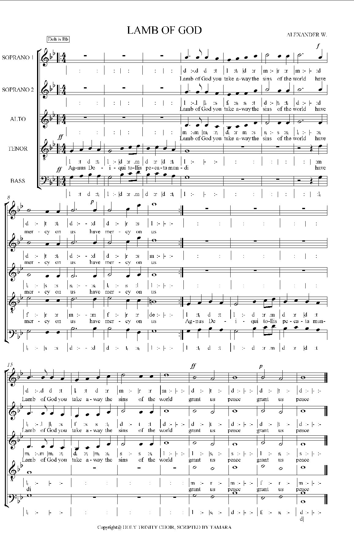 Agnus Dei - Download Choir Script PDF