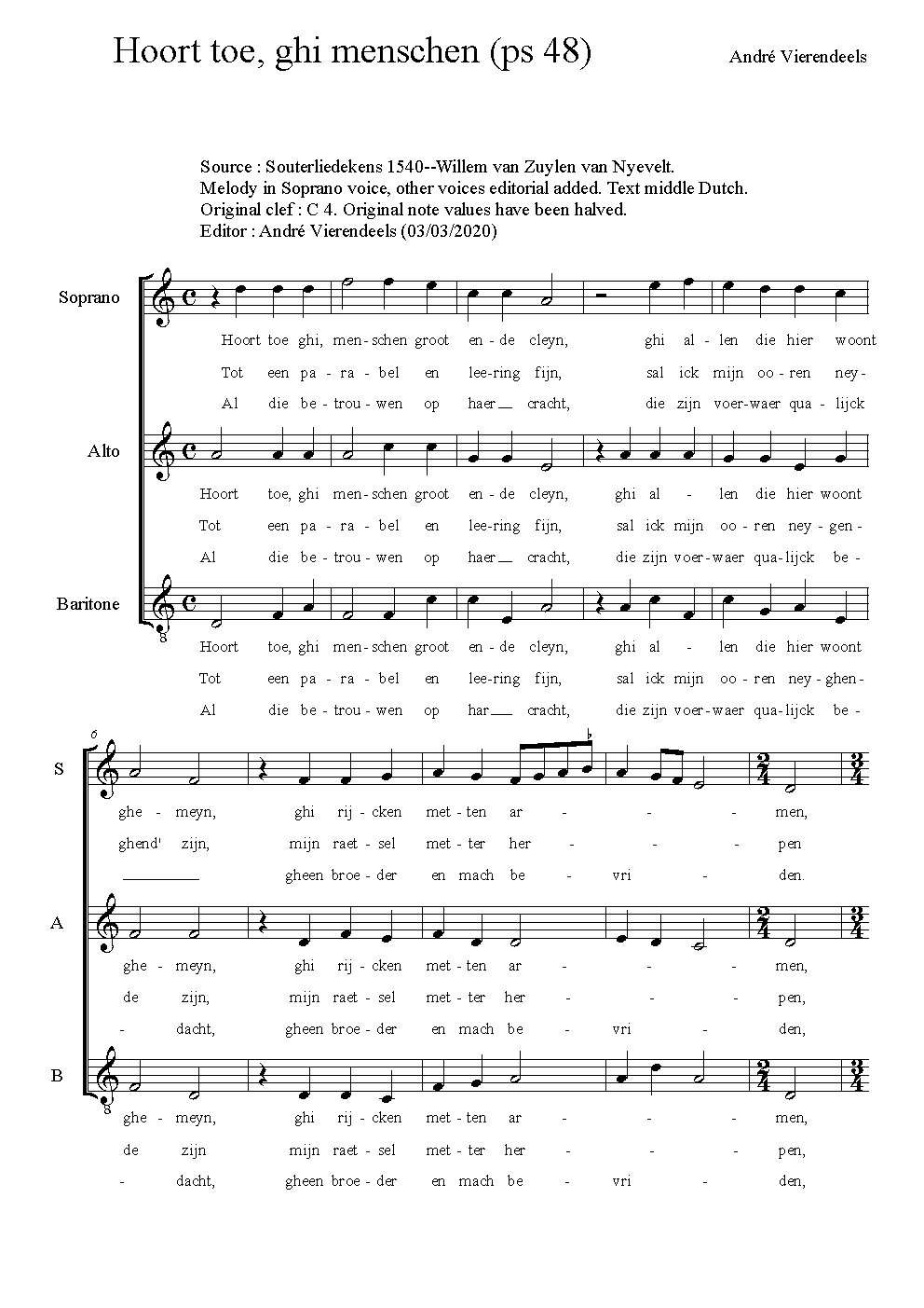 Hoort toe, ghi menschen - Choir Script PDF Thumbnail