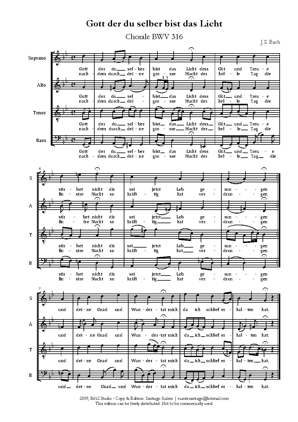 Gott, der du selber bist das Licht, BWV 316