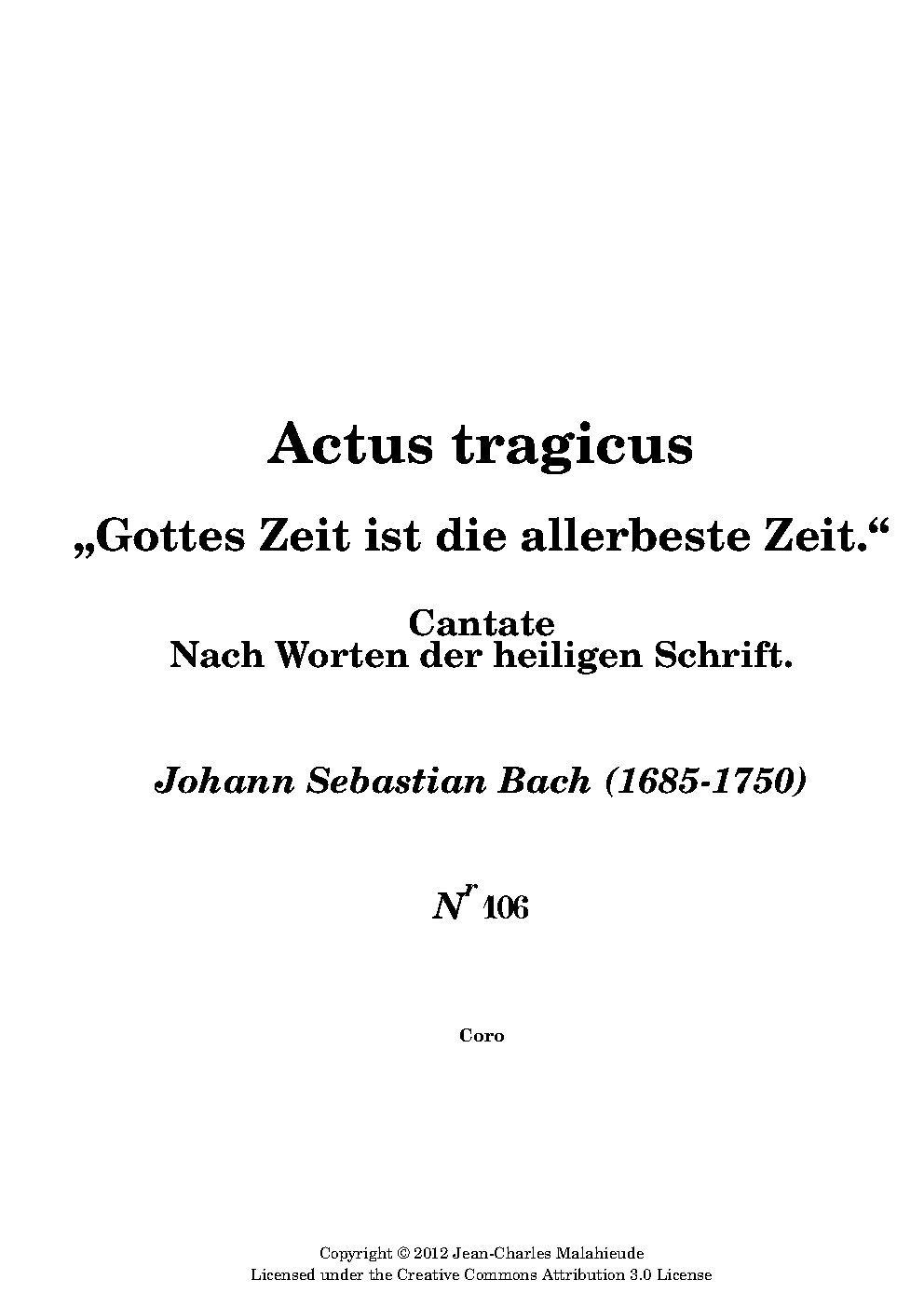 Gottes Zeit ist die allerbeste Zeit, BWV 106 - Choir Script PDF Thumbnail
