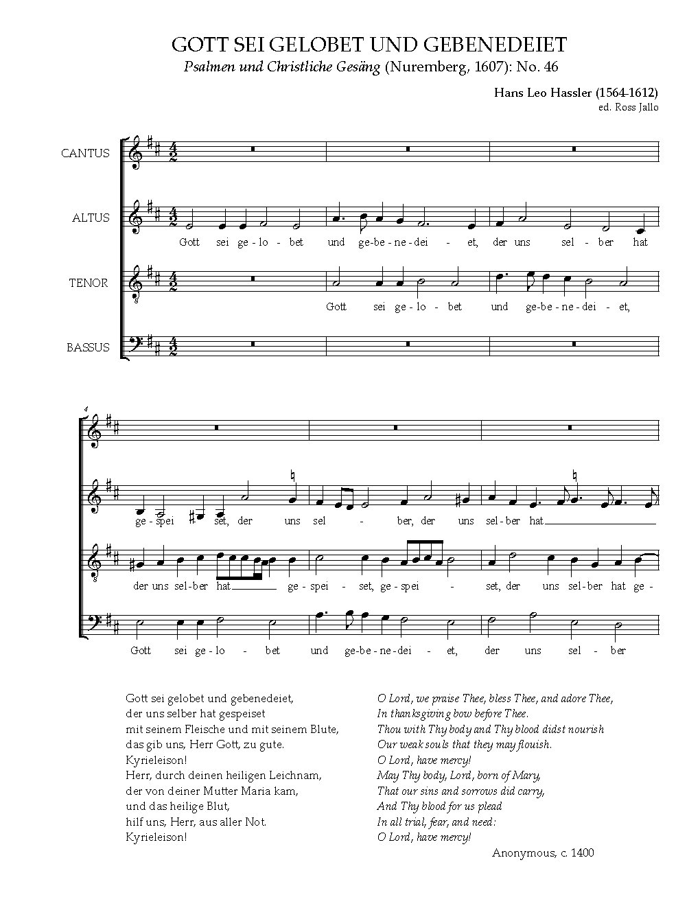 Gott sei gelobet und gebenedeiet - Choir Script PDF Thumbnail