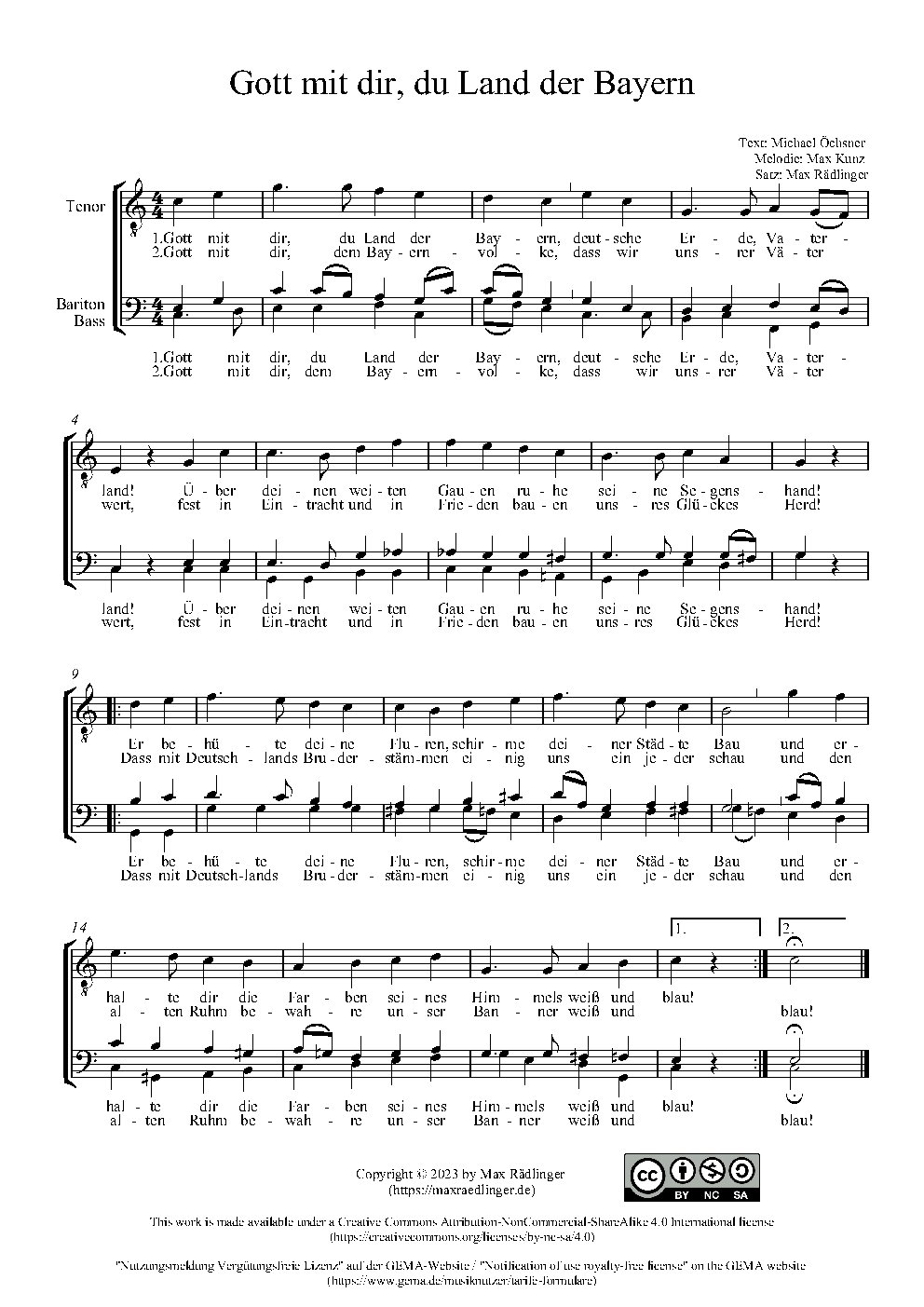 Gott mit dir, du Land der Bayern - Choir Script PDF Thumbnail
