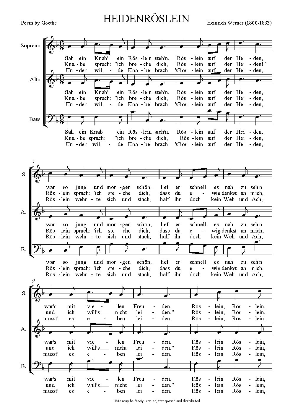Heidenröslein - Choir Script PDF Thumbnail