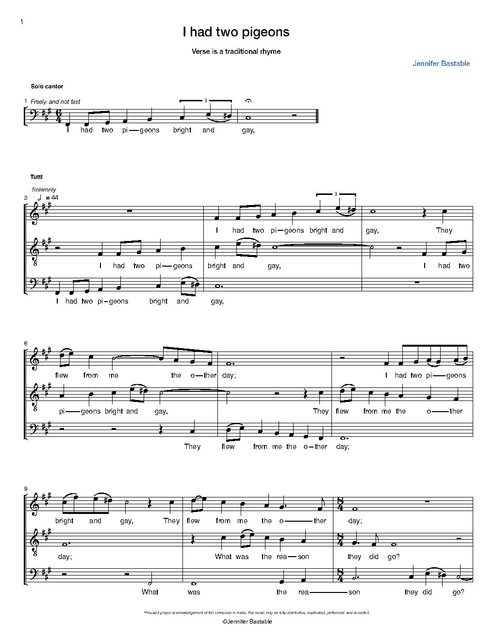 I had two pigeons - Choir Script PDF Thumbnail