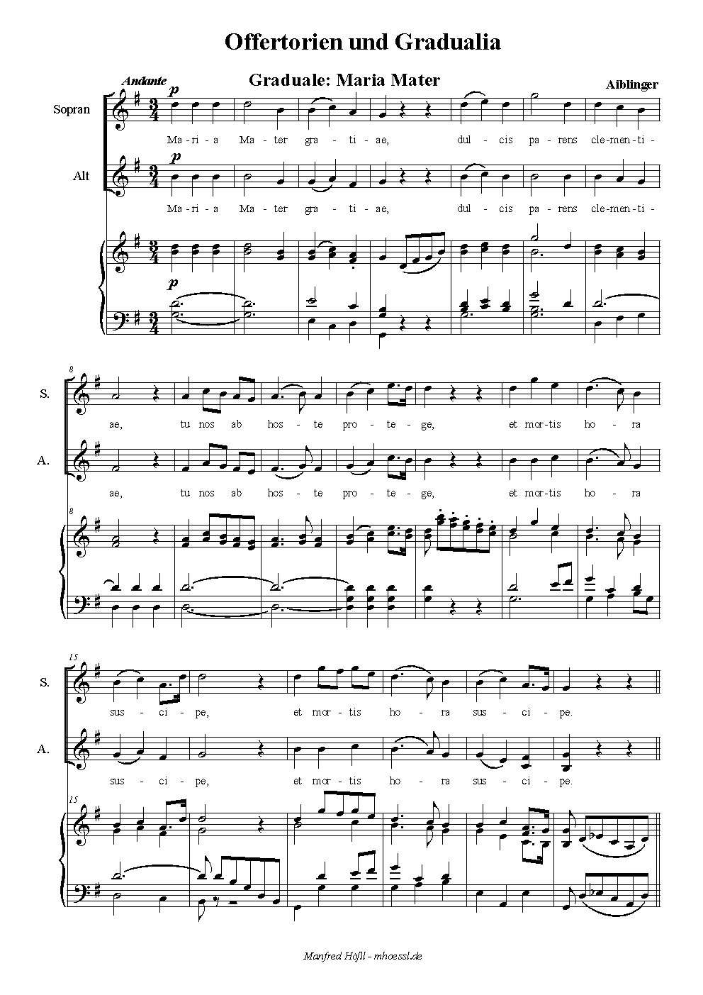 Gradualia und Offertorien für S,A und Orgel