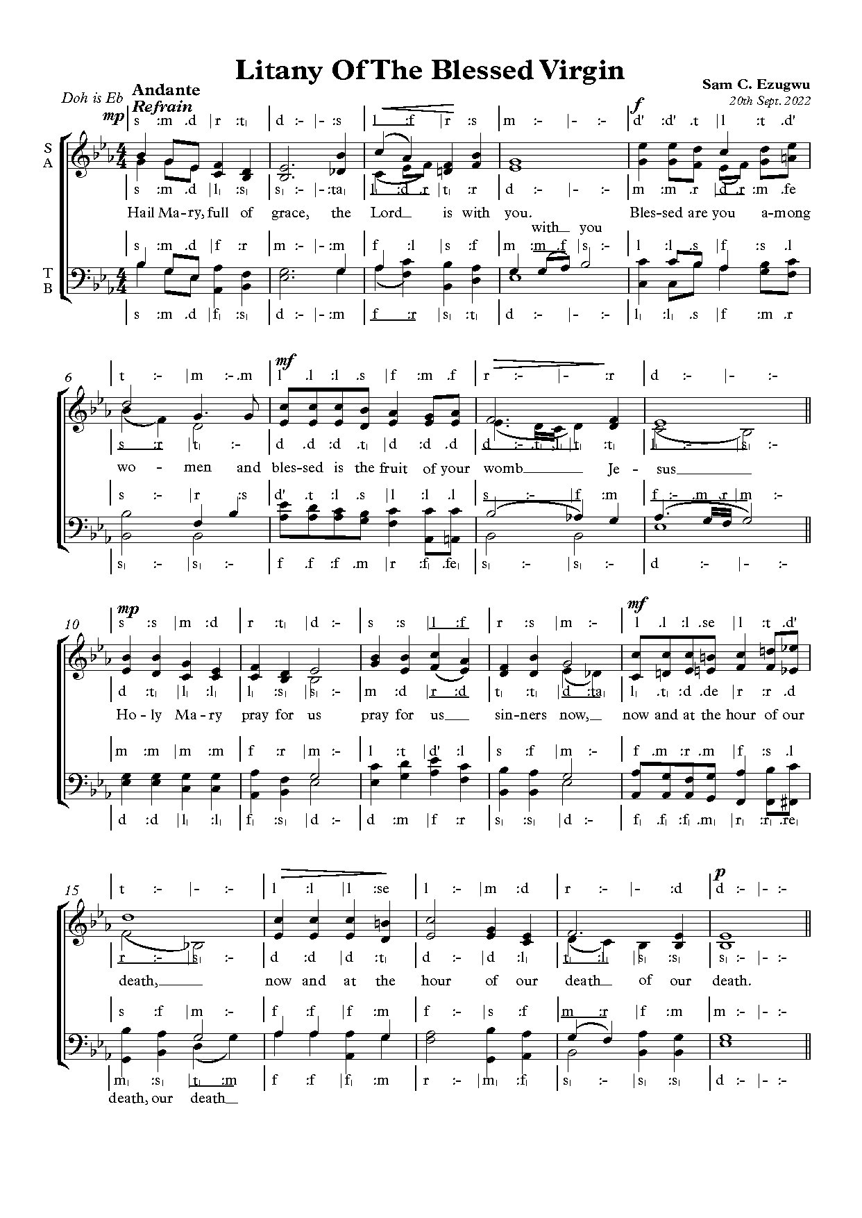Litany Of The Blessed Virgin - Download Choir Script PDF