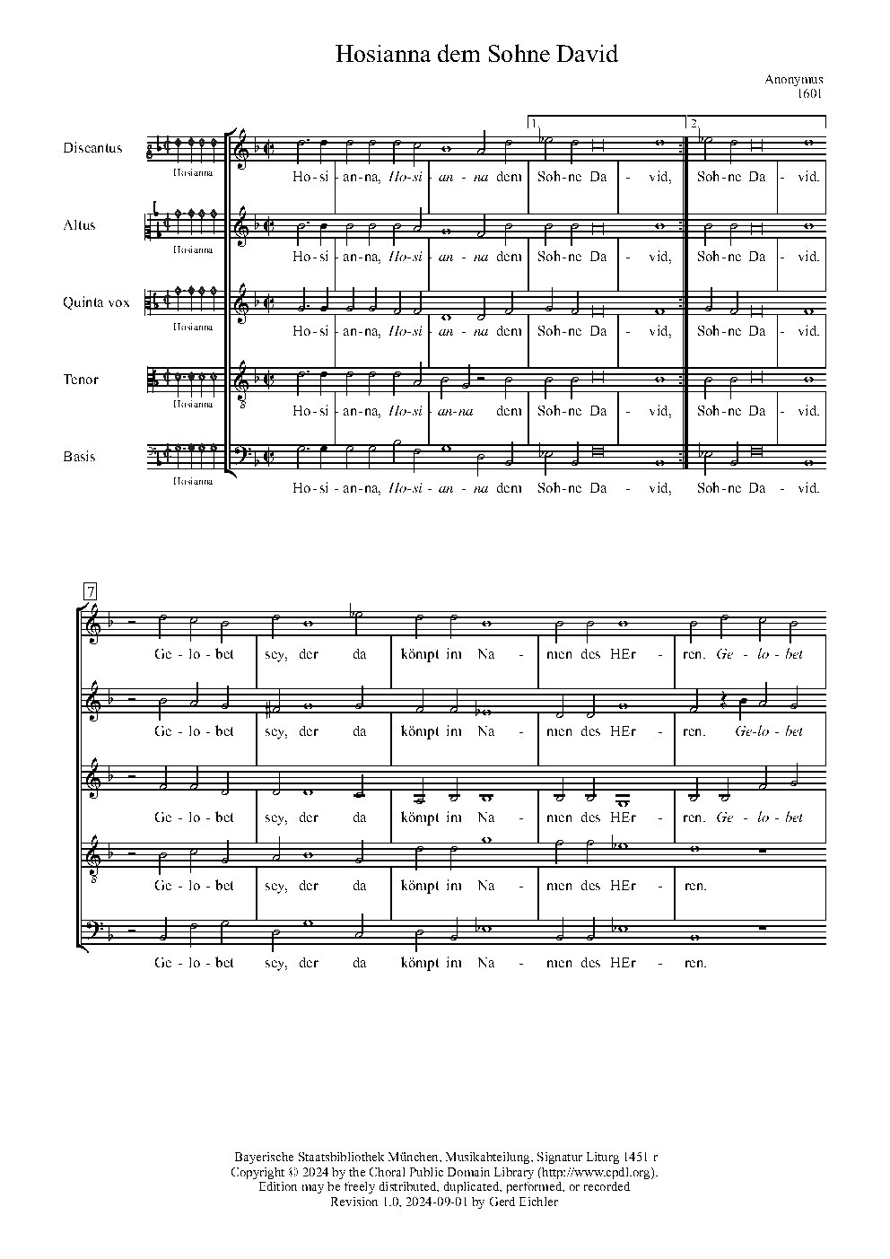 Hosianna dem Sohne Davids - Choir Script PDF Thumbnail