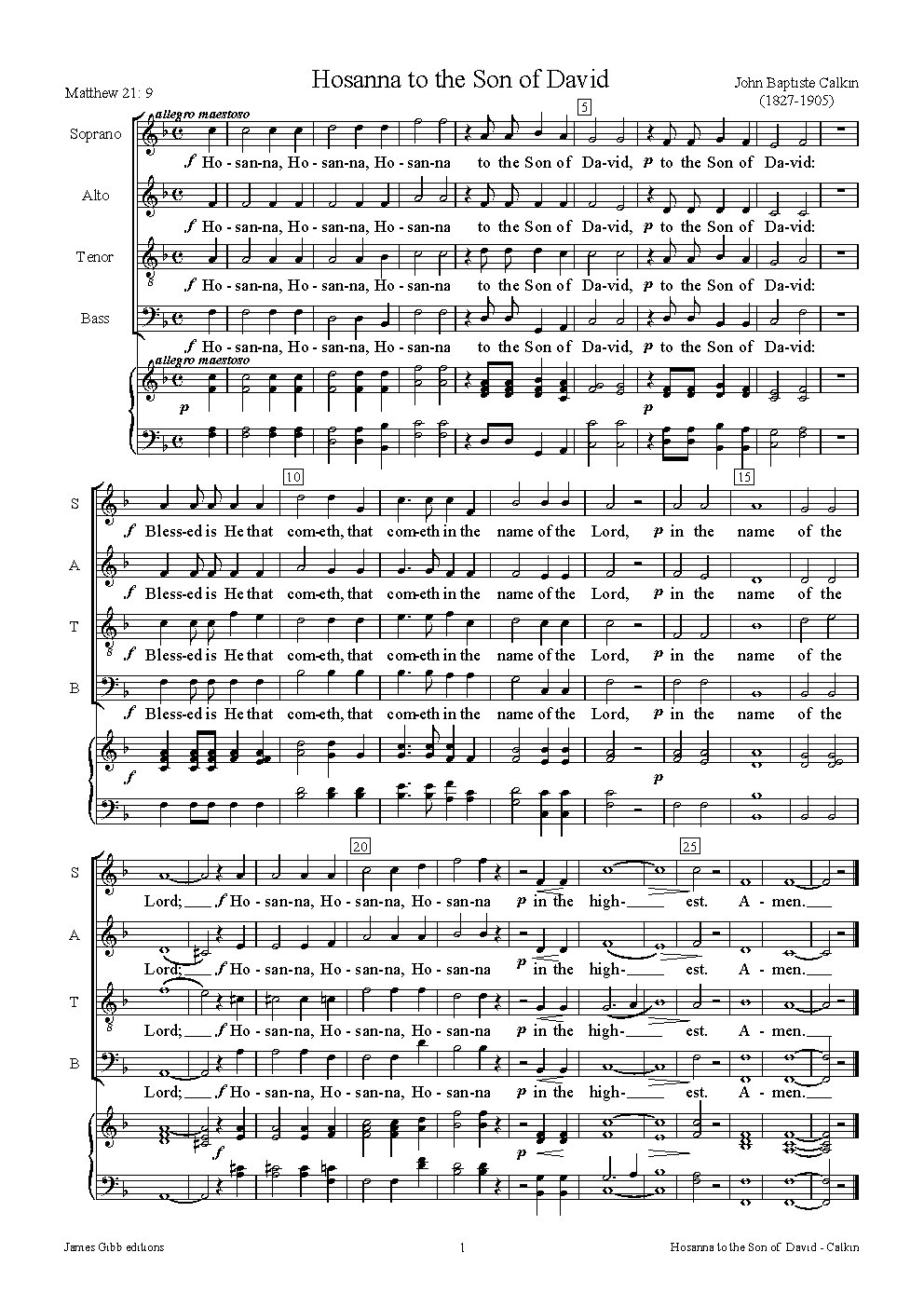 Hosanna to the Son of David - Choir Script PDF Thumbnail