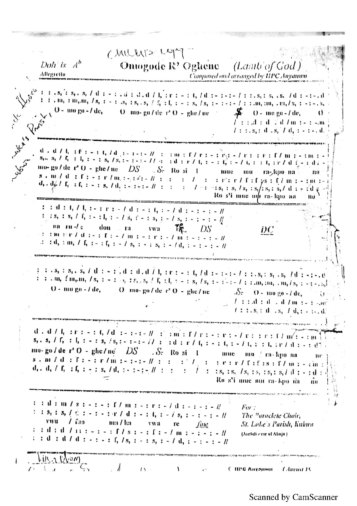 Omogode R Oghene(agnus) - Download Choir Script PDF