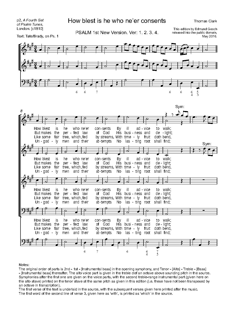 How blest is he who ne'er consents (from A Fourth Set of Psalm Tunes)