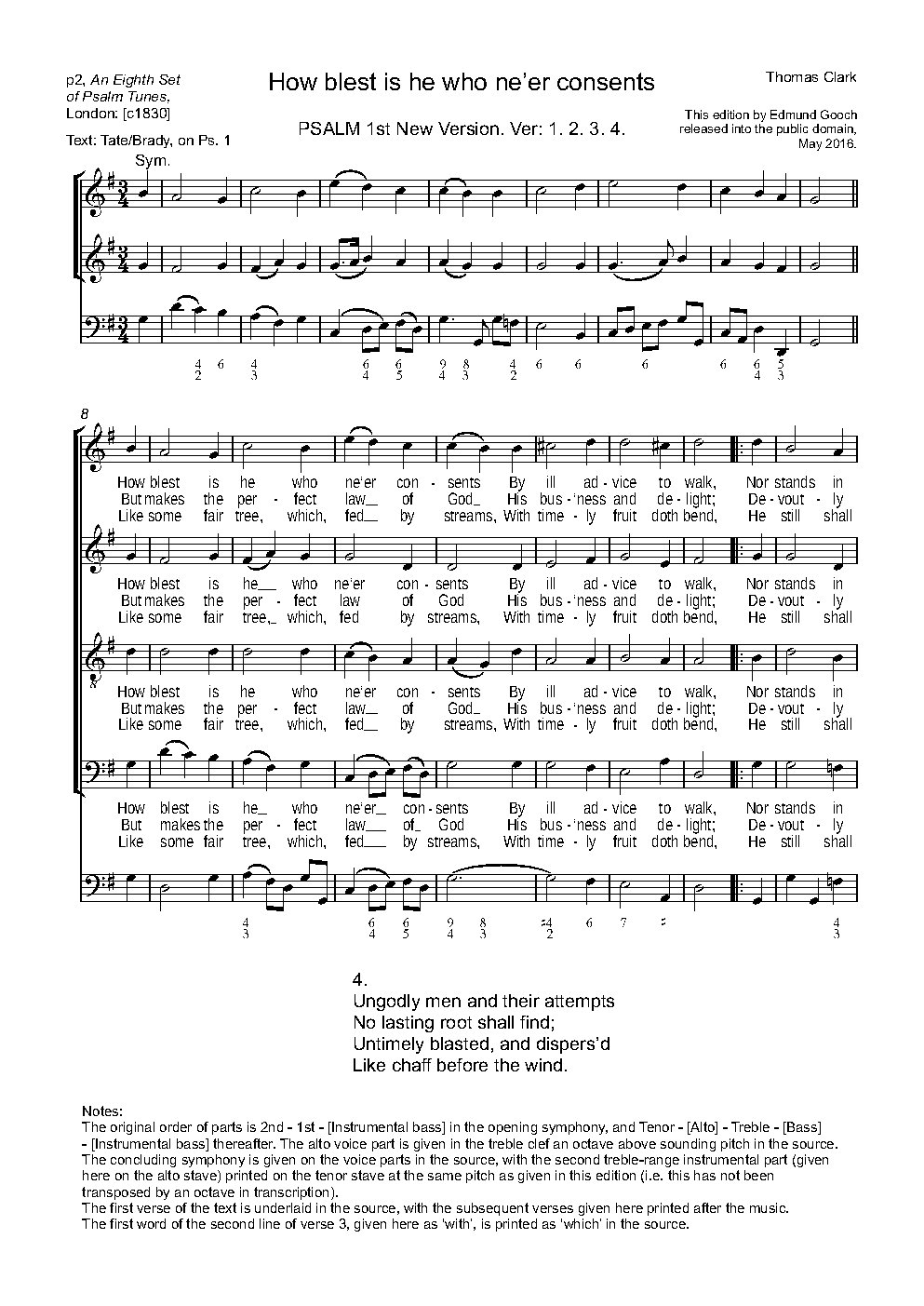 How blest is he who ne'er consents (from An Eighth Set of Psalm Tunes)