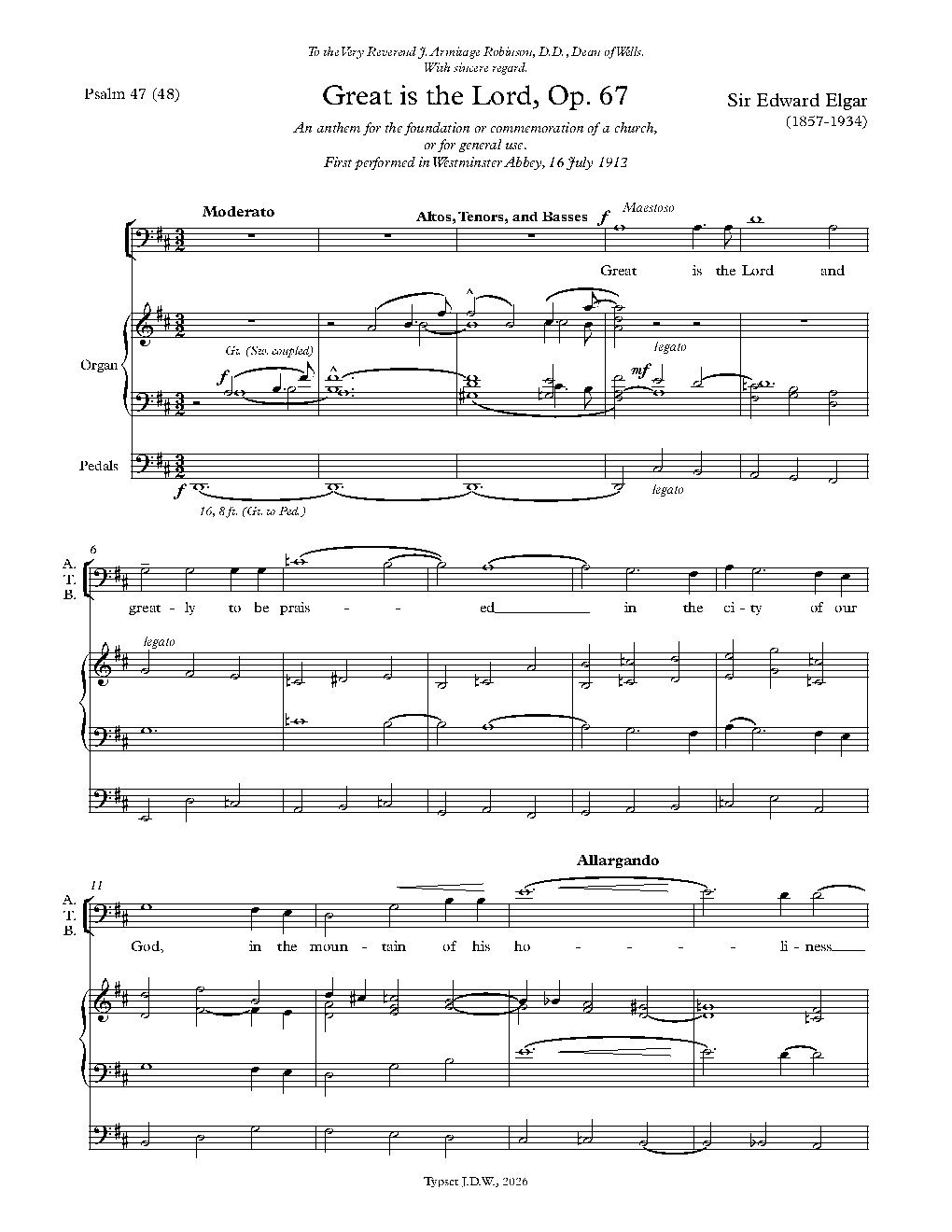 Great is the Lord, Op. 67