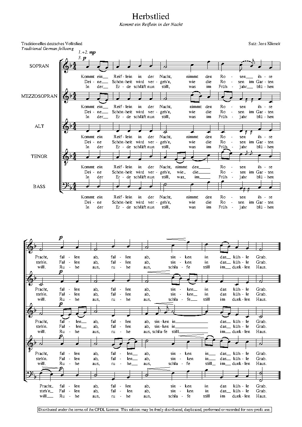 Herbstlied - Choir Script PDF Thumbnail