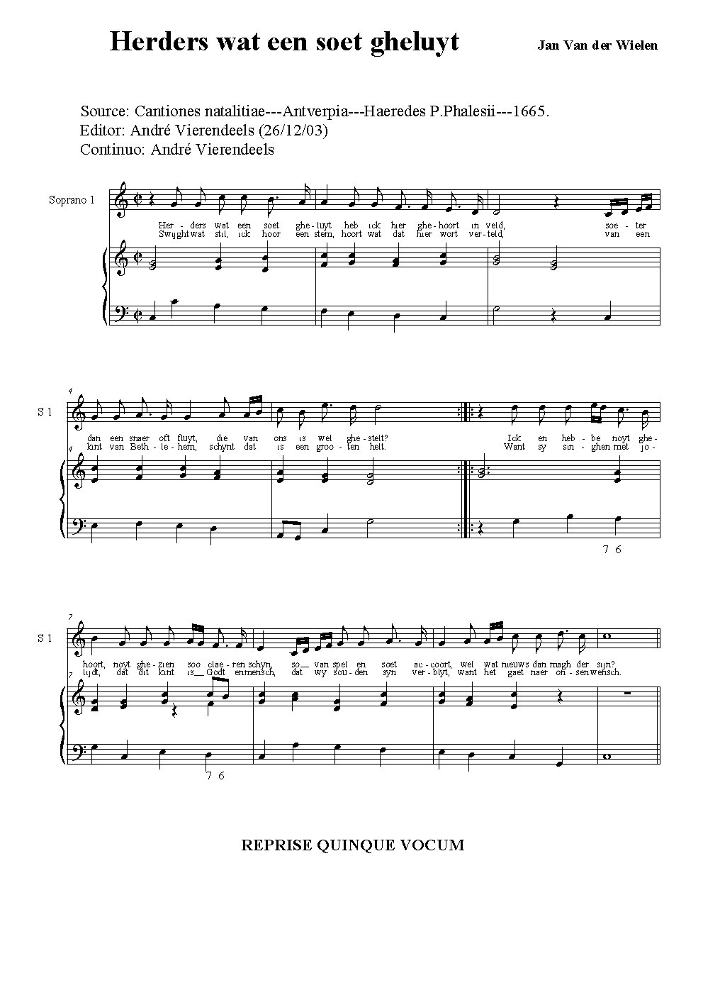 Herders wat een soet gheluyt - Choir Script PDF Thumbnail