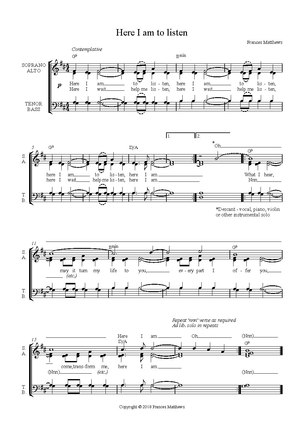 Here I am to listen - Choir Script PDF Thumbnail