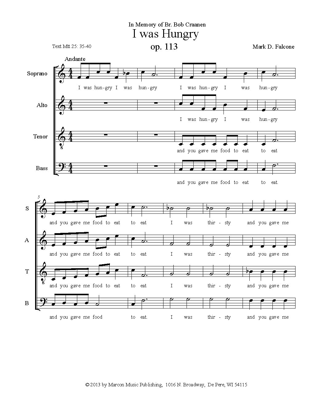 I was Hungry op 113 - Choir Script PDF Thumbnail