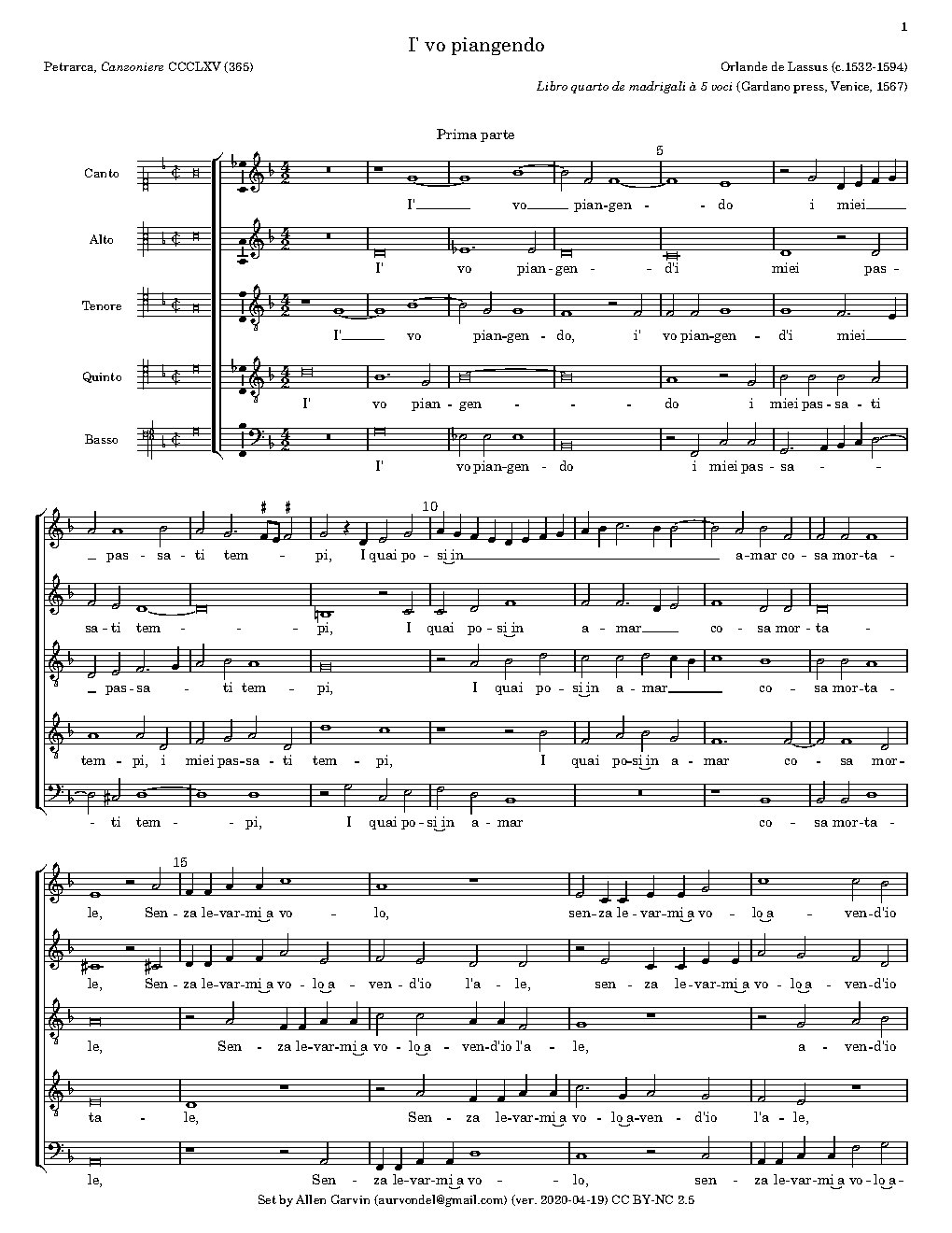 I vo piangendo i miei passati tempi