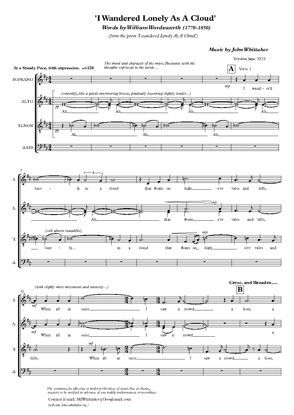 I Wandered Lonely as a Cloud - Choir Script PDF Thumbnail