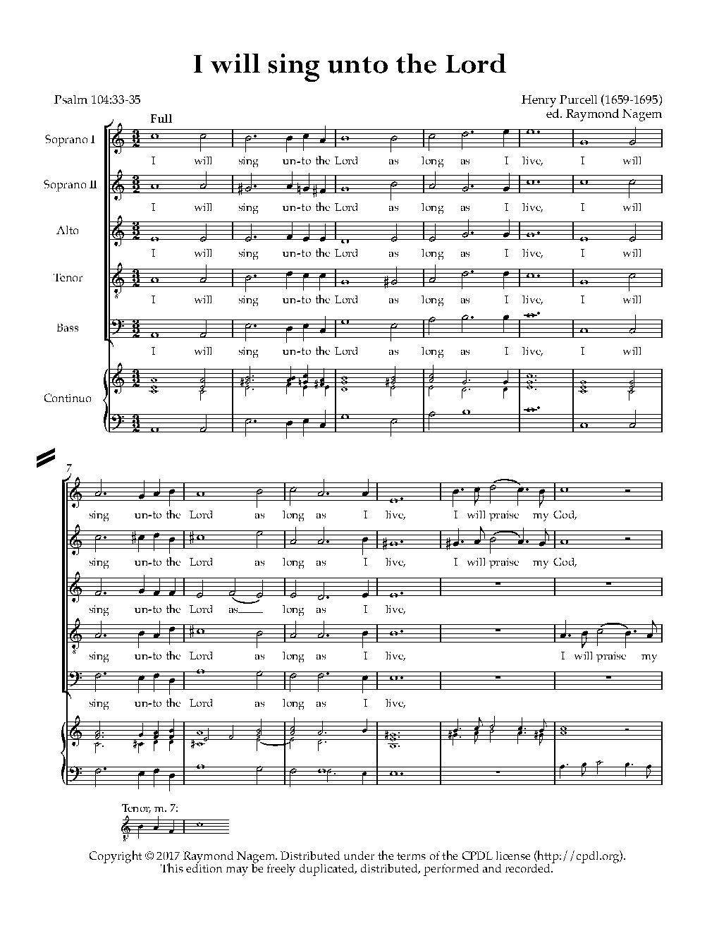 I will sing unto the Lord, Z 22