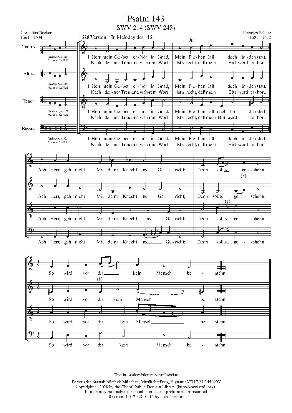 Herr, mein Gebet erhör in Gnad, SWV 248 - Choir Script PDF Thumbnail