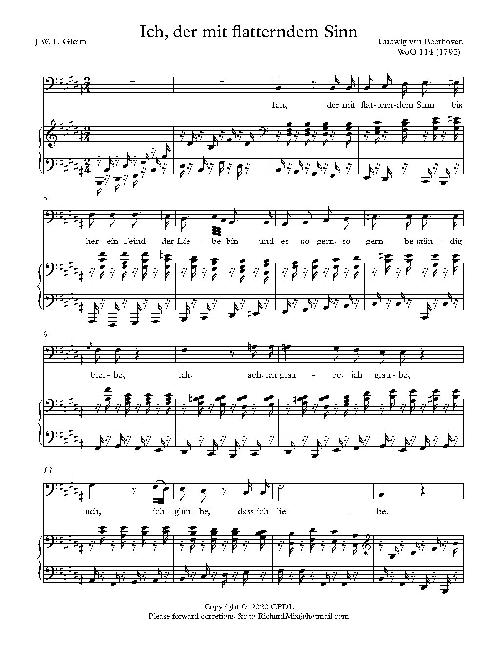 Ich, der mit flatterndem Sinn, WoO 114 - Choir Script PDF Thumbnail
