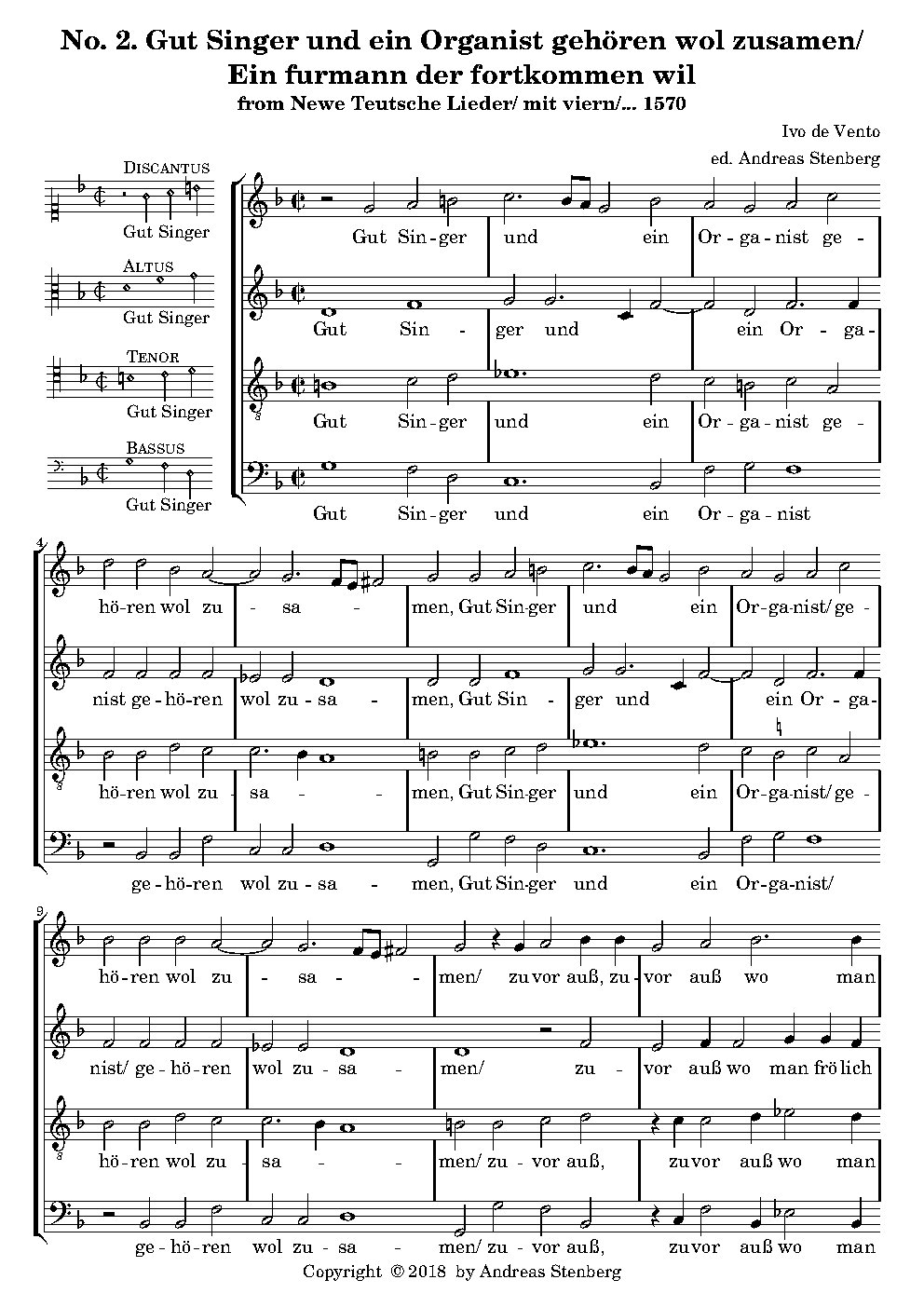 Gut Singer und ein Organist / Ein furmann der fortkommen wil - Choir Script PDF Thumbnail