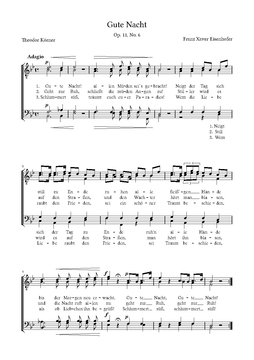 Gute Nacht|Gesellschaftliche Gesänge für vier Männerstimmen, Op. 11
