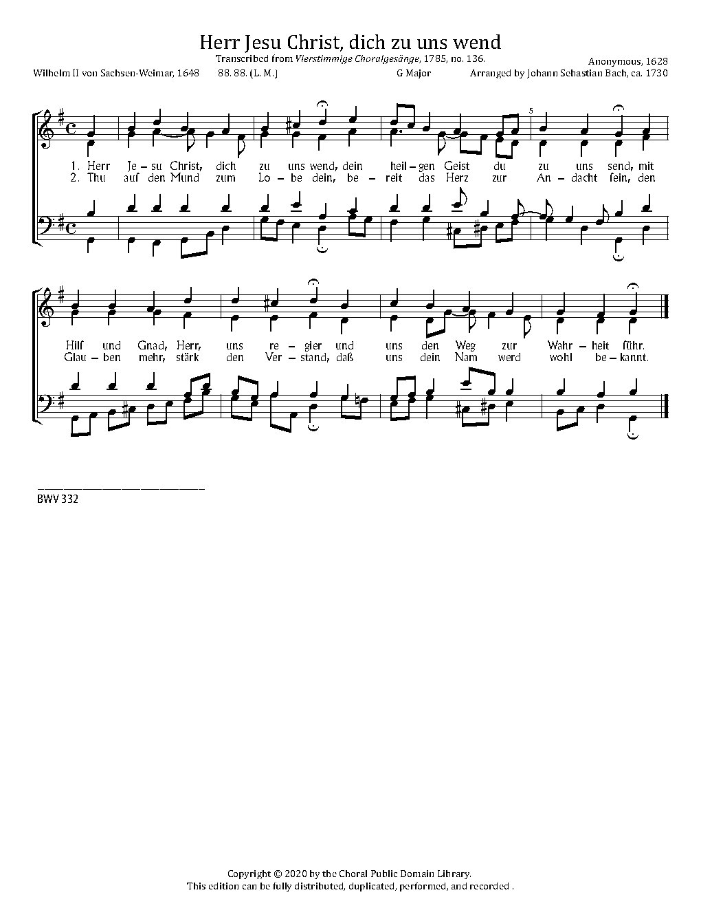 Herr Jesu Christ, dich zu uns wend, BWV 332