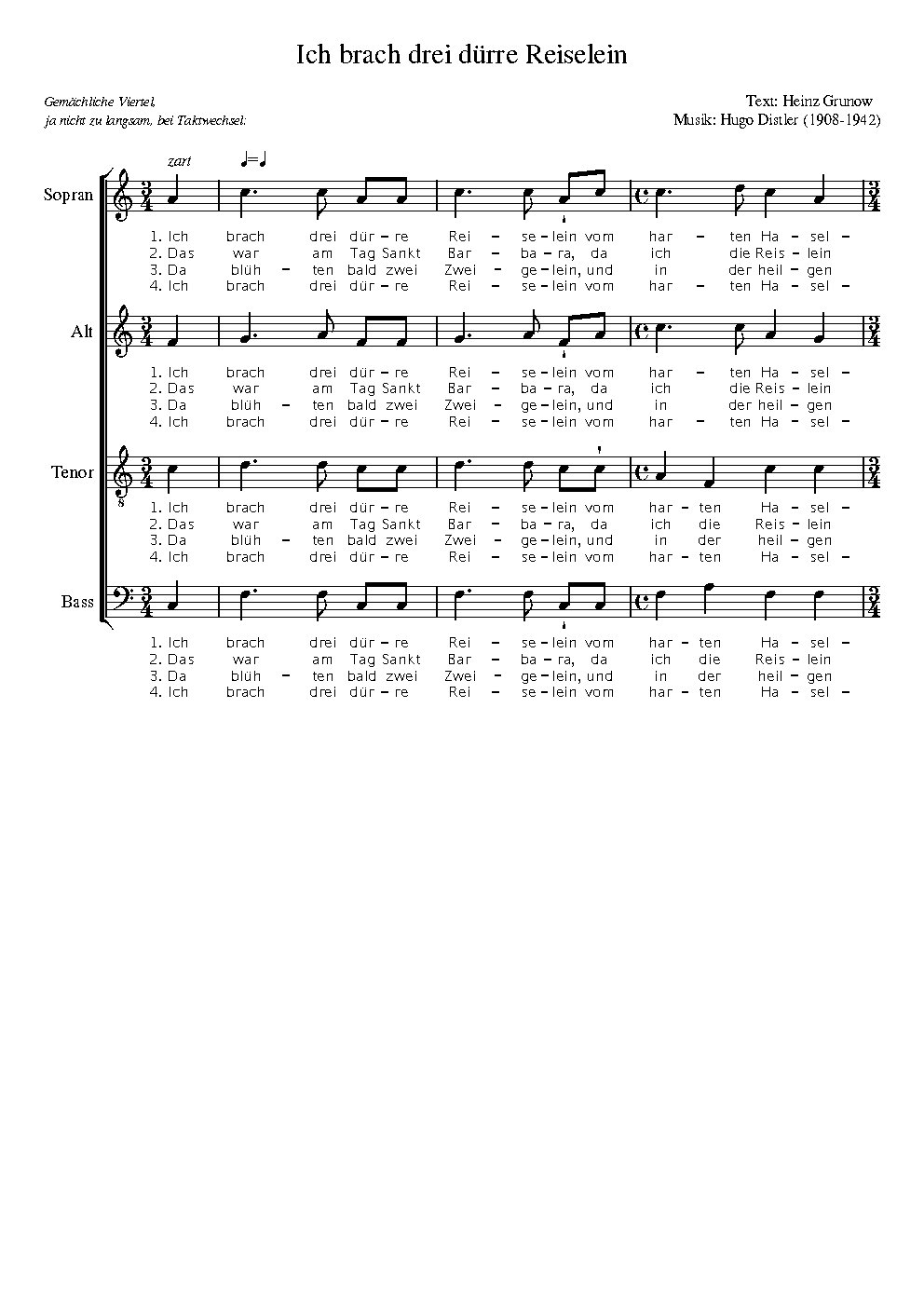 Ich brach drei dürre Reiselein - Choir Script PDF Thumbnail