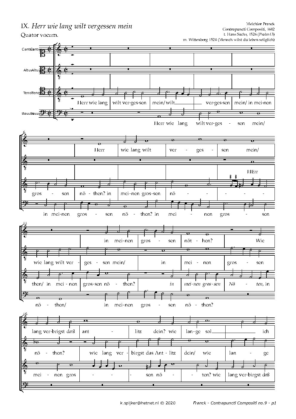 Herr wie lang wilt vergessen mein - Choir Script PDF Thumbnail