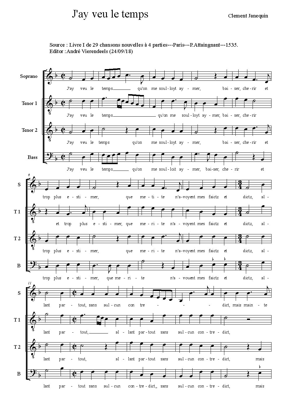 J'ay veu le temps - Choir Script PDF Thumbnail