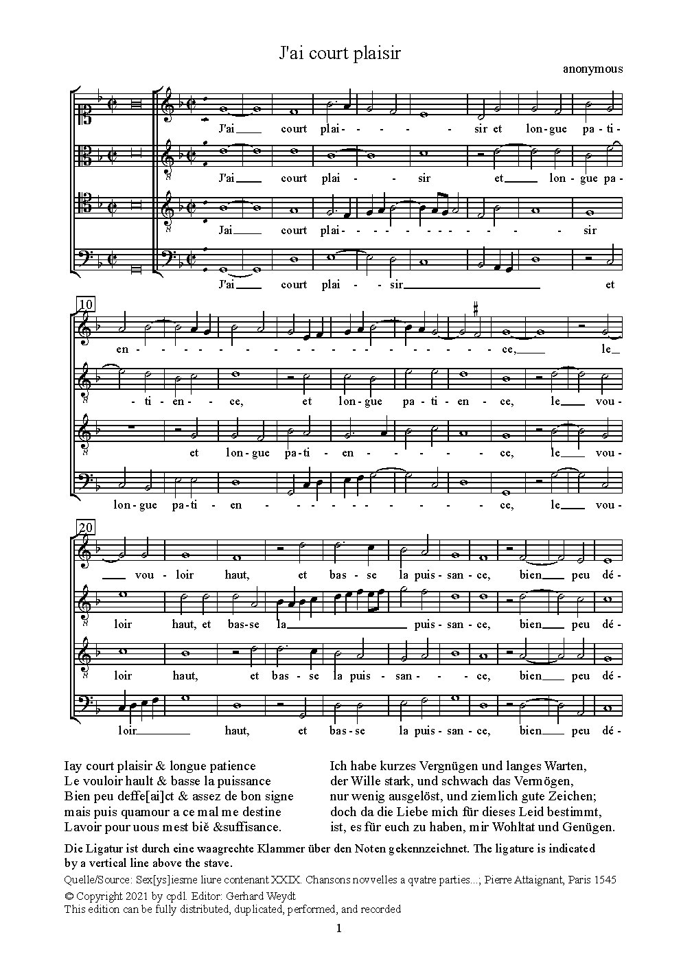 J'ai court plaisir - Choir Script PDF Thumbnail