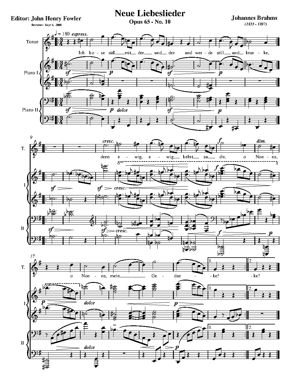 Ich kose süß mit der und der, Op. 65, No. 10|{{NoCo|Neue Liebeslieder Walzer, Op. 65