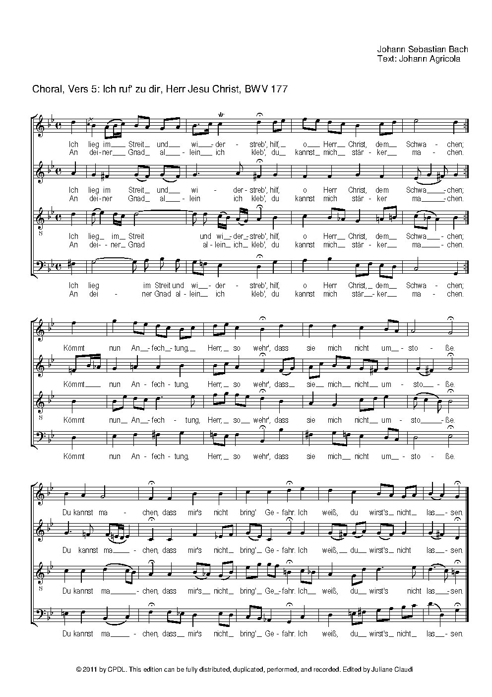 Ich ruf' zu dir, Herr Jesu Christ, BWV 177