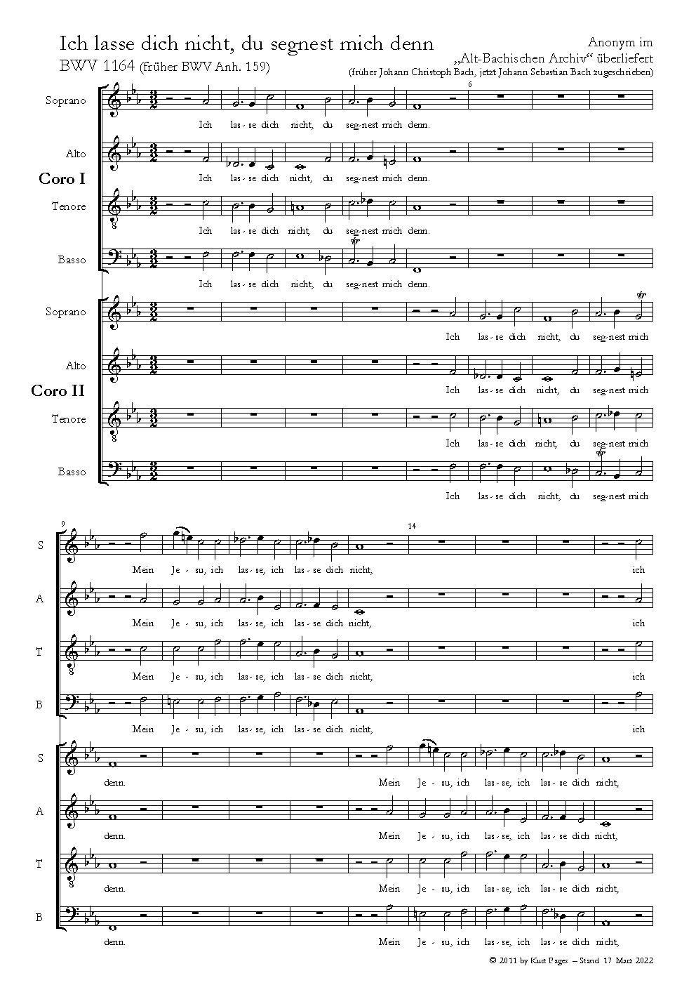 Ich lasse dich nicht, du segnest mich denn, BWV 1164 (früher BWV Anh. 159)