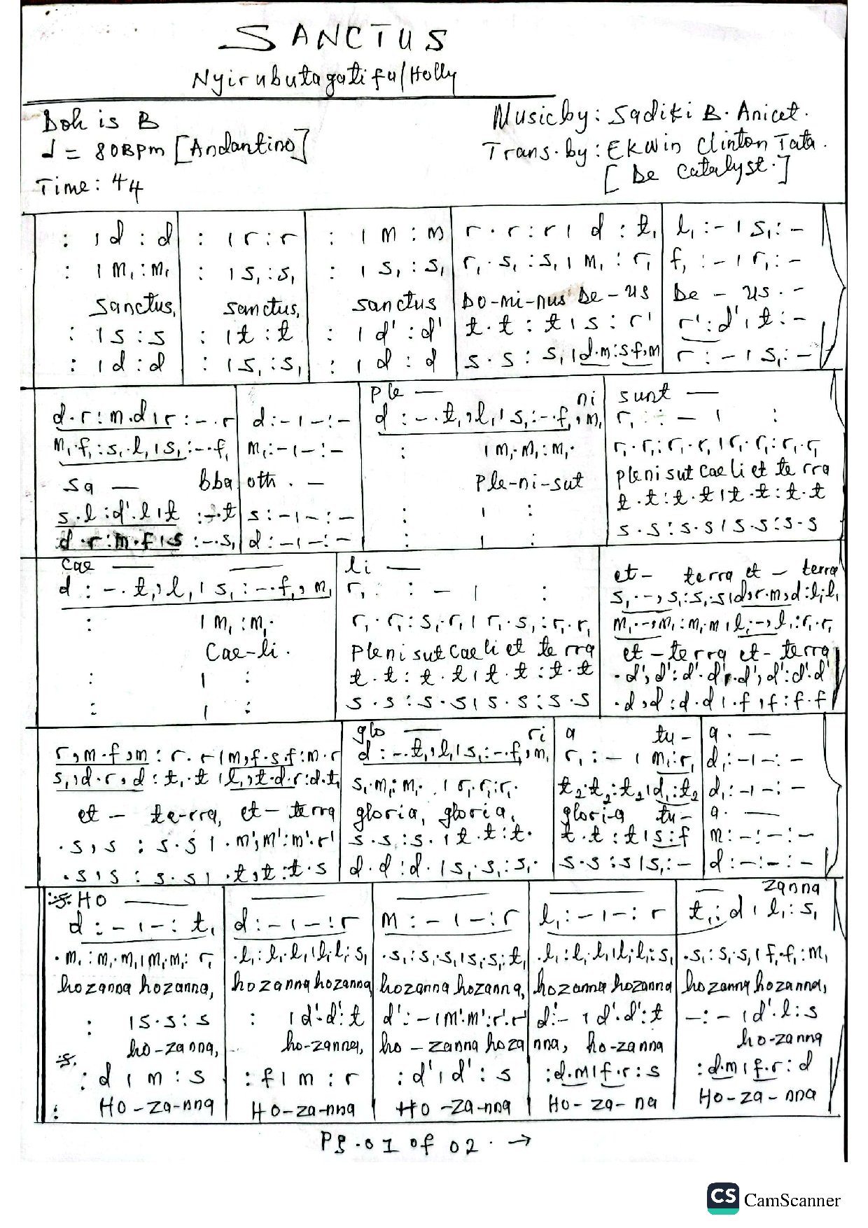Sanctus Dominus Deus (nyirubutagatifu) Sadiki B. Anicet - Download Choir Script PDF