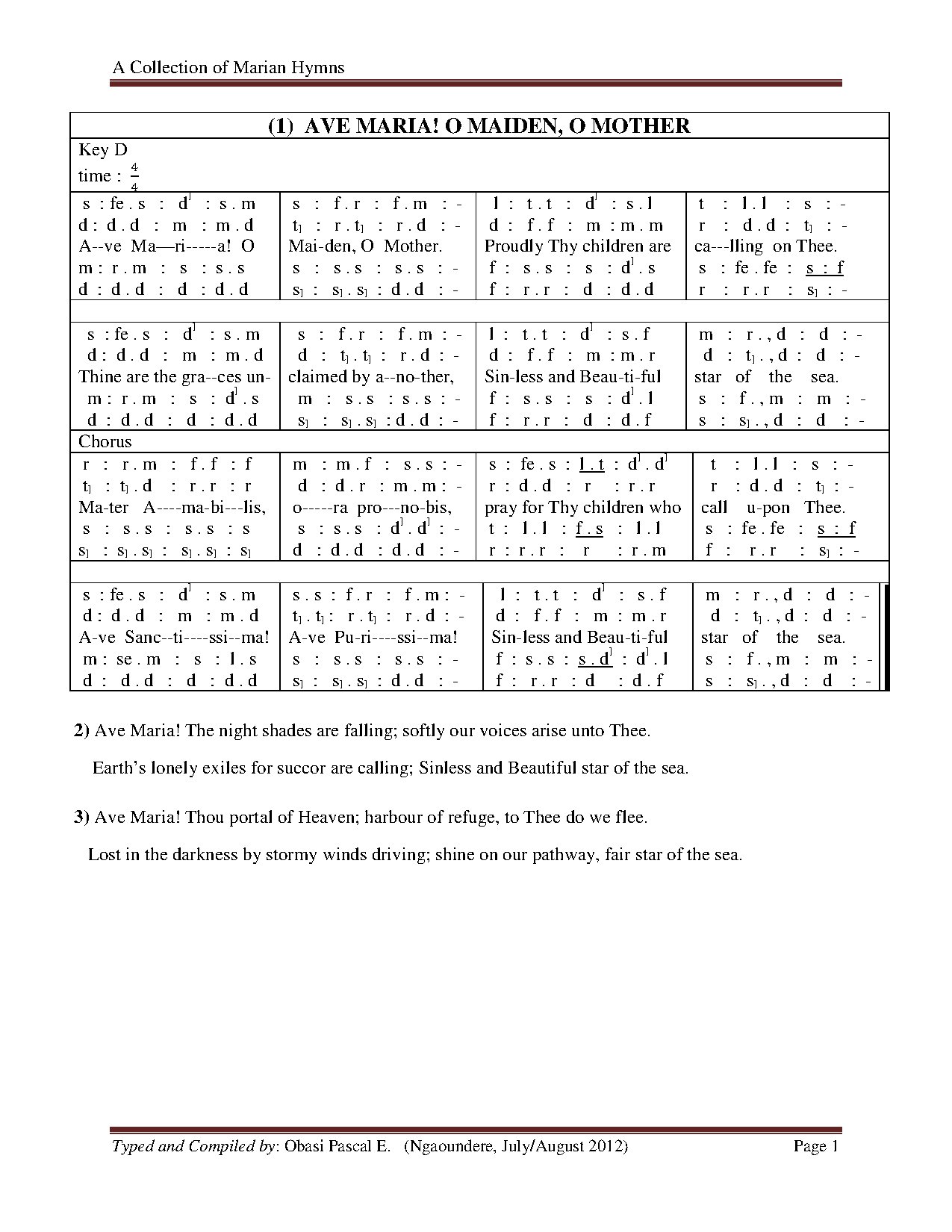 Marian Hymns - Download Choir Script PDF