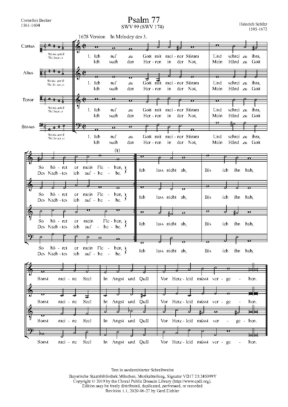 Ich ruf zu Gott mit meiner Stimm, SWV 174 - Choir Script PDF Thumbnail