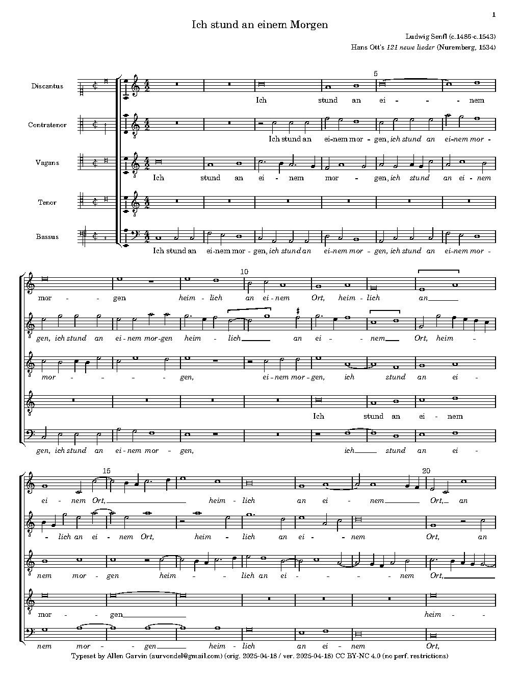 Ich stund an einem Morgen a 5 - Choir Script PDF Thumbnail