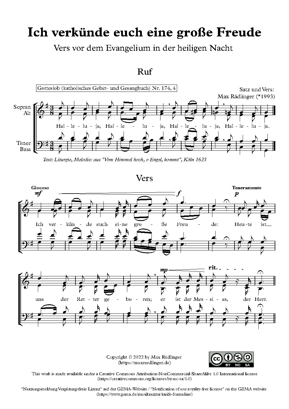 Ich verkünde euch eine große Freude – Vers vor dem Evangelium in der heiligen Nacht - Choir Script PDF Thumbnail
