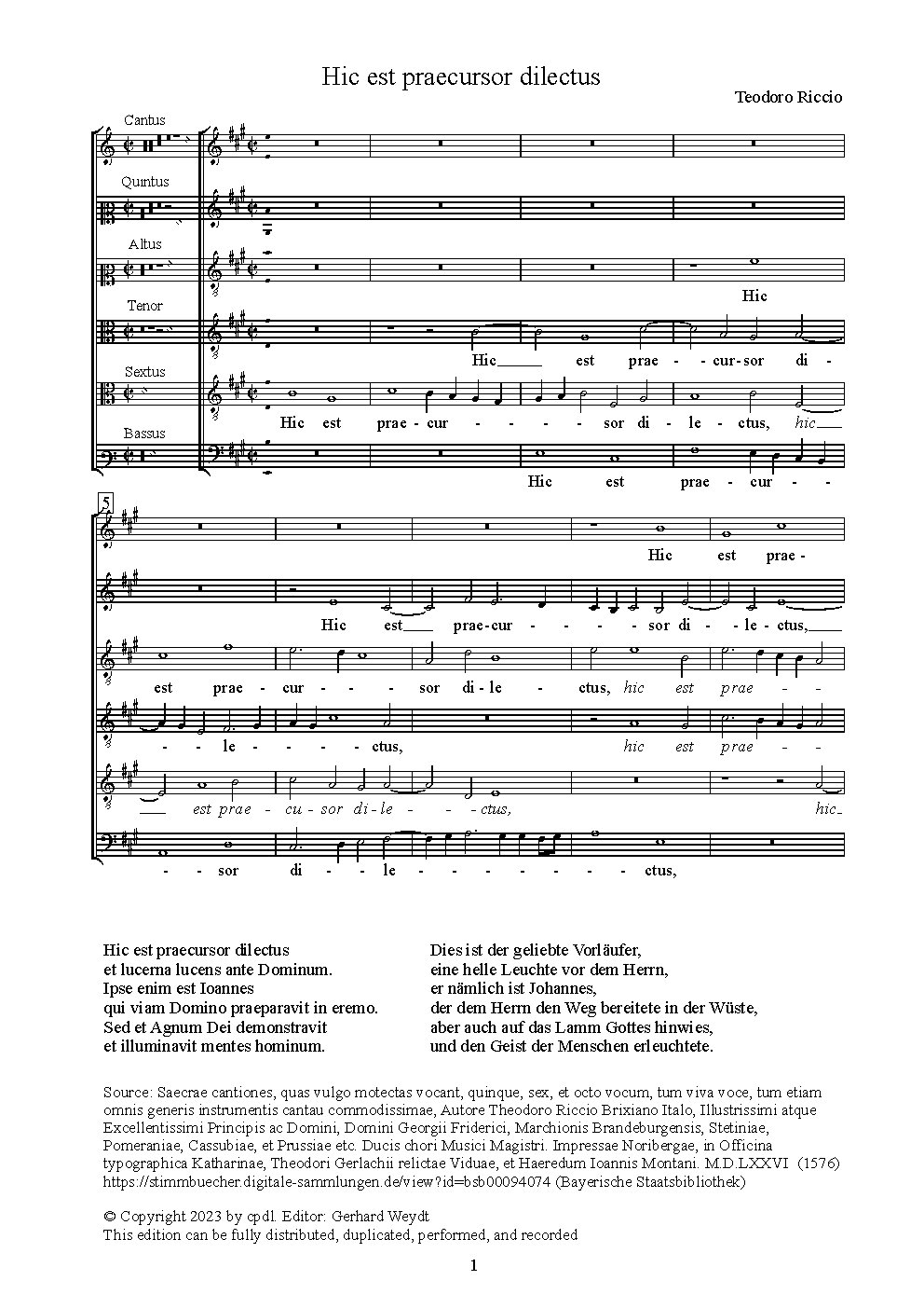 Hic est praecursor dilectus - Choir Script PDF Thumbnail