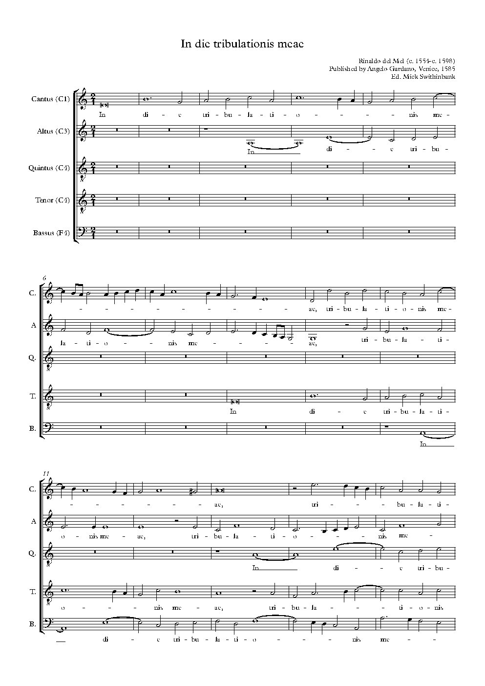 In die tribulationis meae - Choir Script PDF Thumbnail