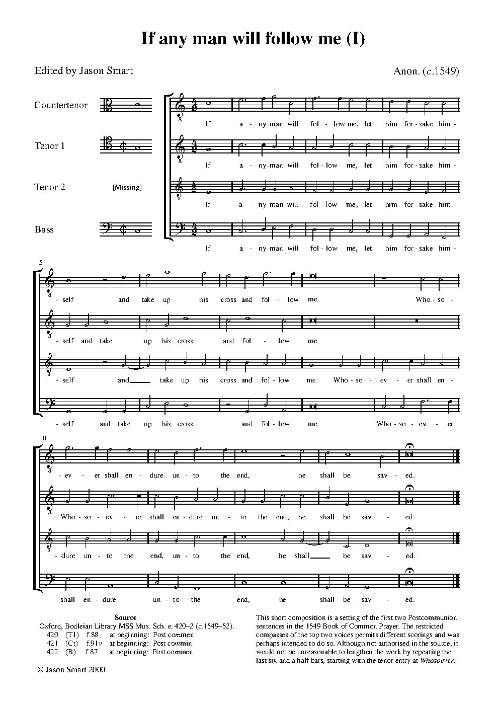If any man will follow me (Wanley MSS, 1st setting) - Choir Script PDF Thumbnail