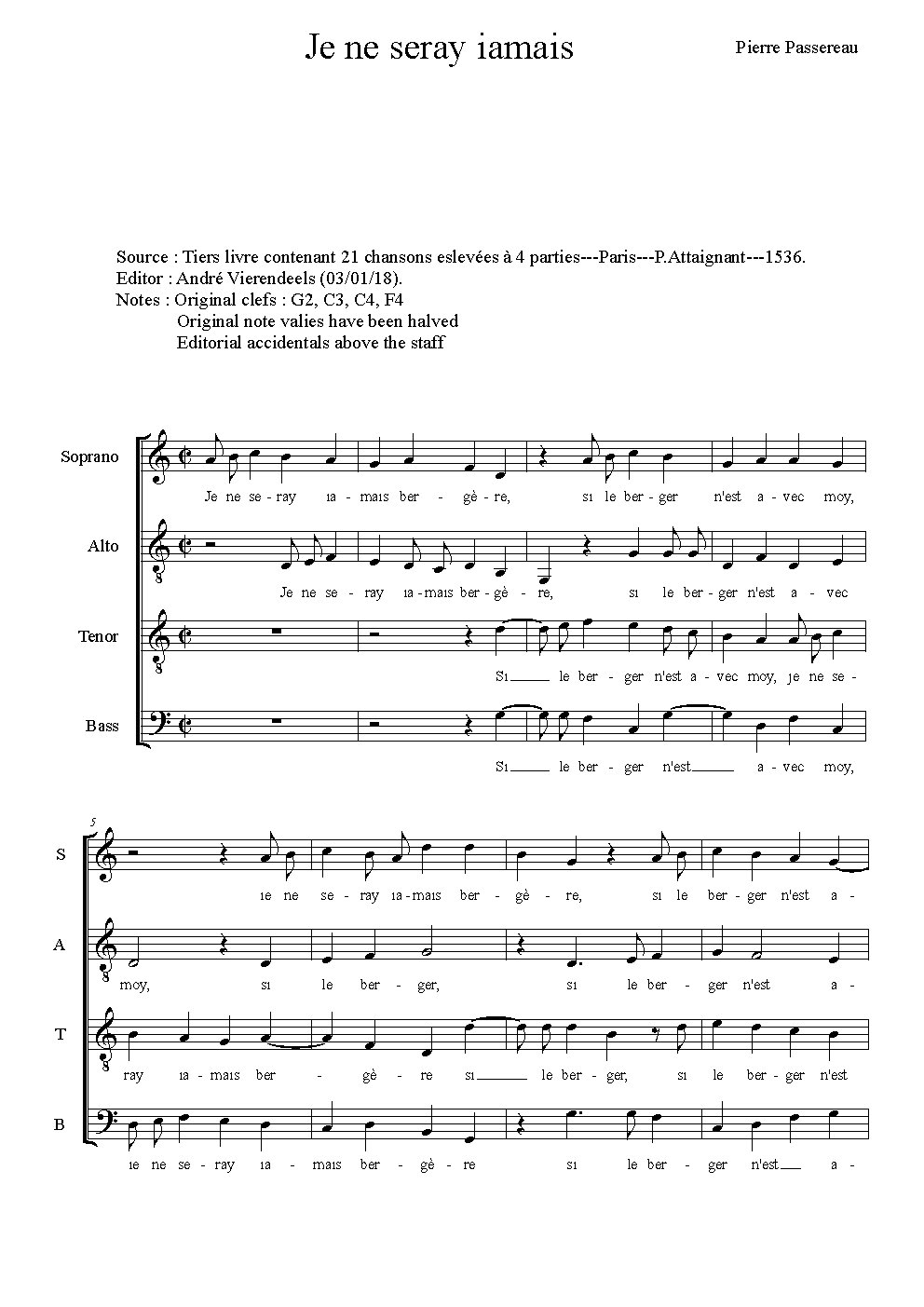 Je ne seray jamais bergère - Choir Script PDF Thumbnail