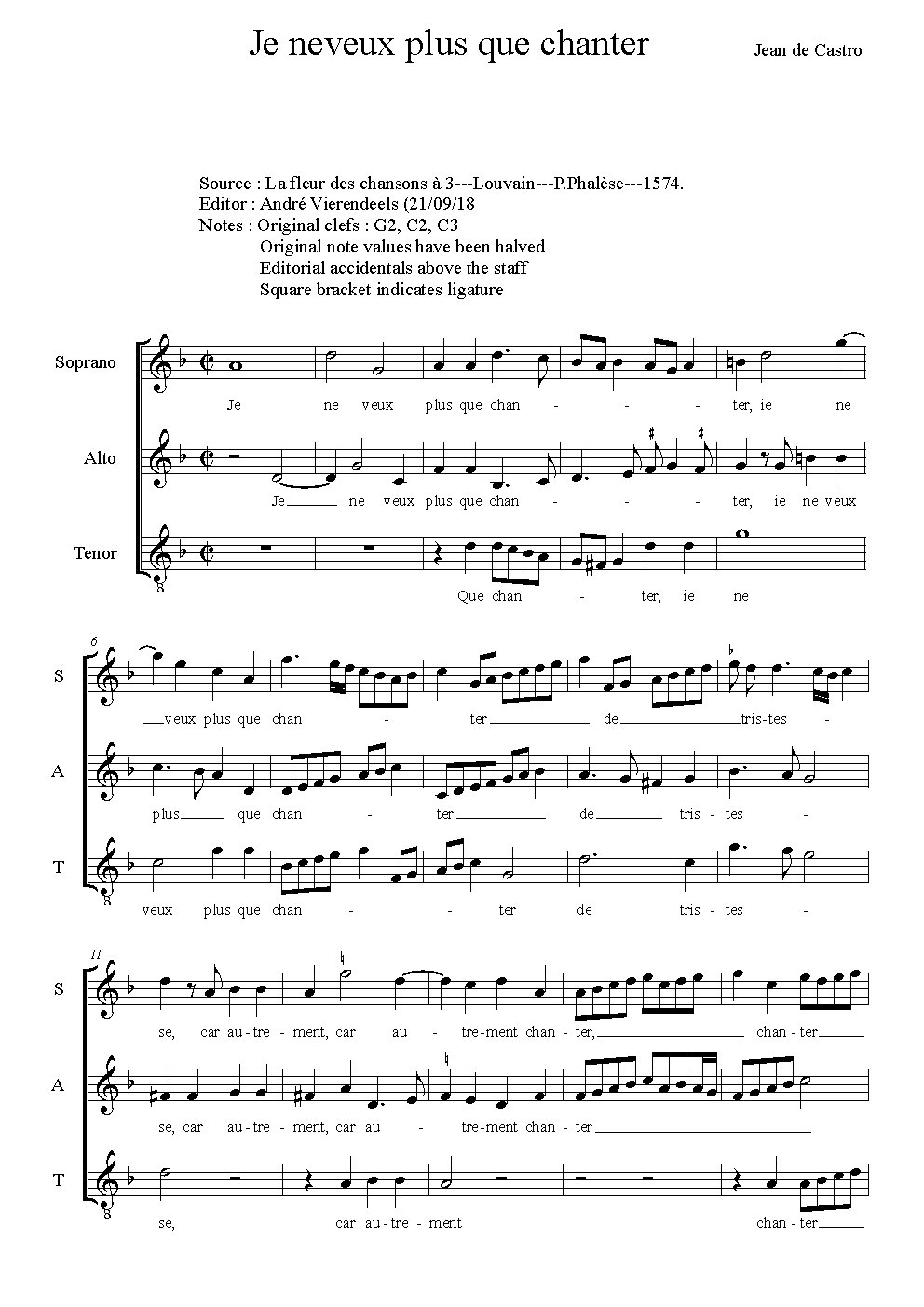 Je ne veux plus que chanter